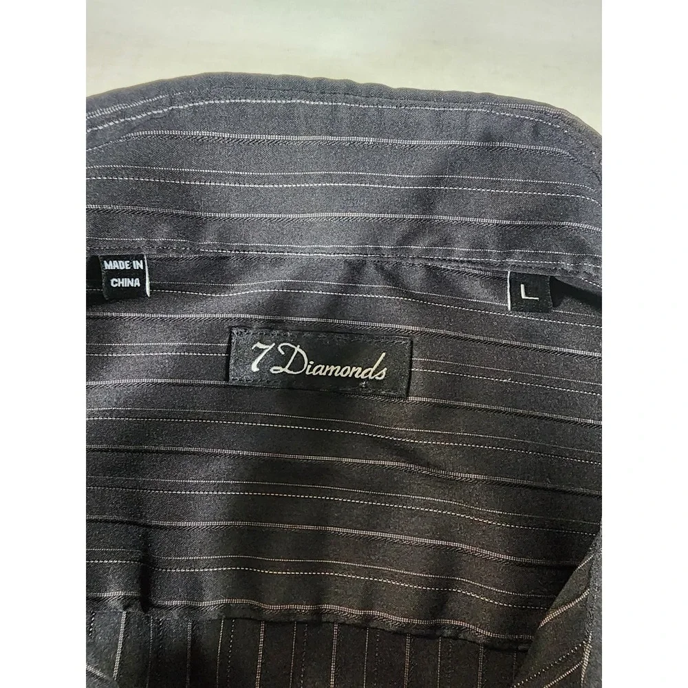 7 Diamonds Button Down Mens L Pinstripe Black Stretch Long Sleeve Dress Shirt